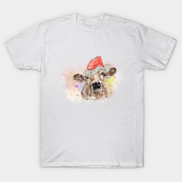 Christmas Cow santa T-Shirt by HJstudioDesigns